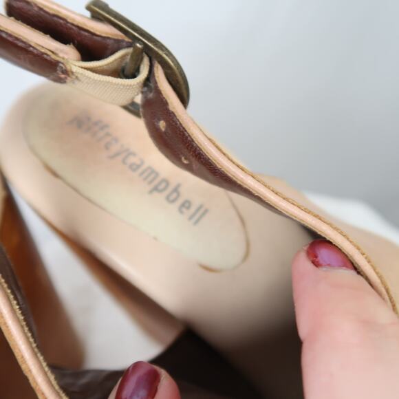 Jeffrey Campbell Snick Tan Leather Studded Wooden Wedge Heel Clogs 8 - Picture 7 of 8